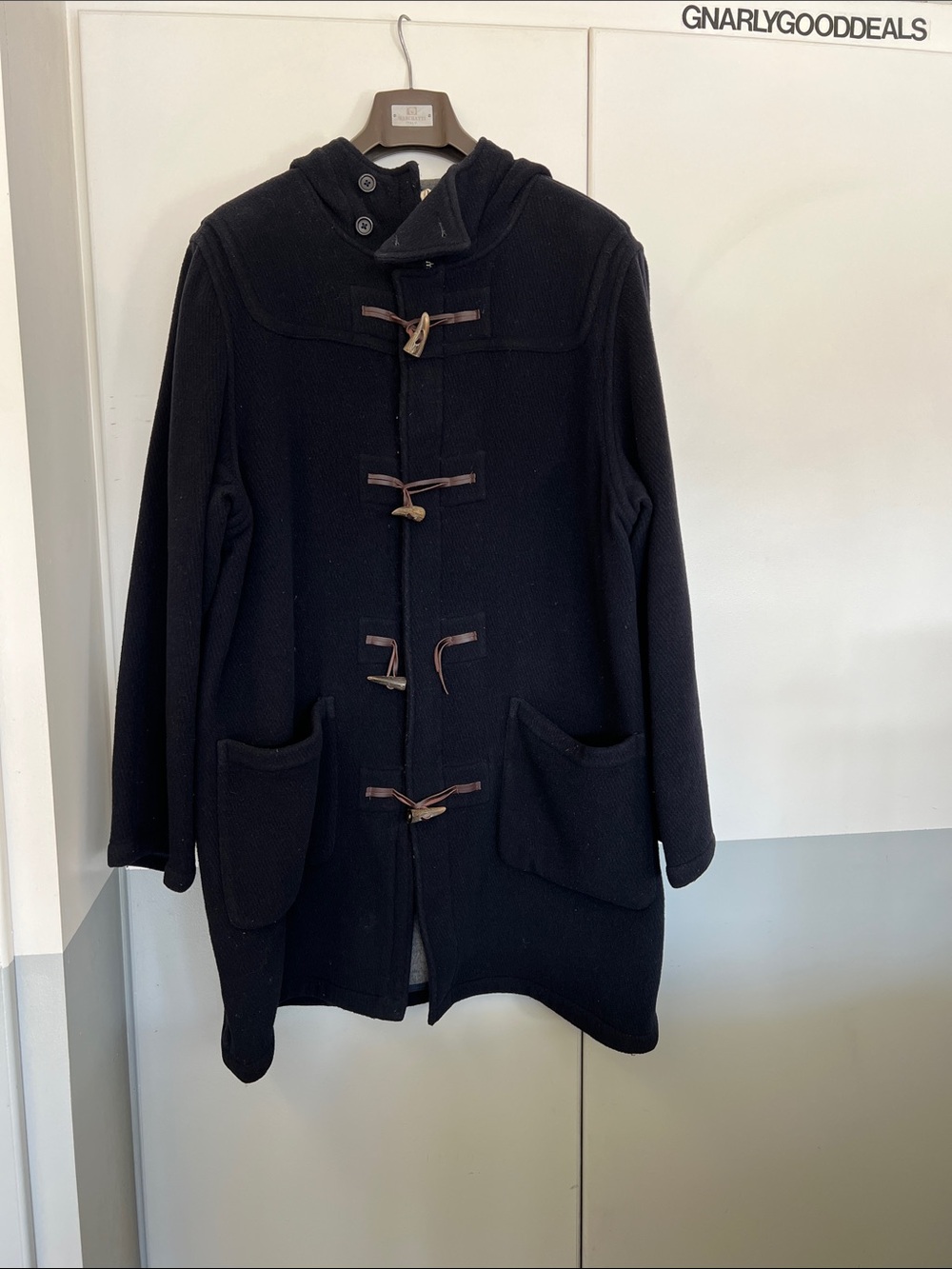 Nautica Black Hooded Toggle Pea Coat Jacket Outerwear Men’s XXL Winter Wool